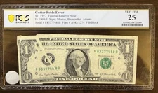 1977 $1 Error Note Gutter Folds/ Fr. 1909-F/ Morton-Blumenthal/ PCGS VF25