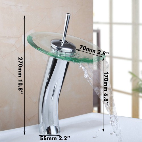 Red Glass Waterfall Spout Chrome Finish Bathroom Basin Faucet Mixer Tap Deck - Picture 3 of 4