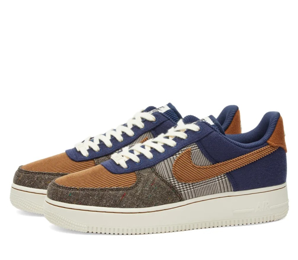 Nike Air Force 1 ’07 PRM Tweed Navy Brown Mens Sneakers FQ8744-410
