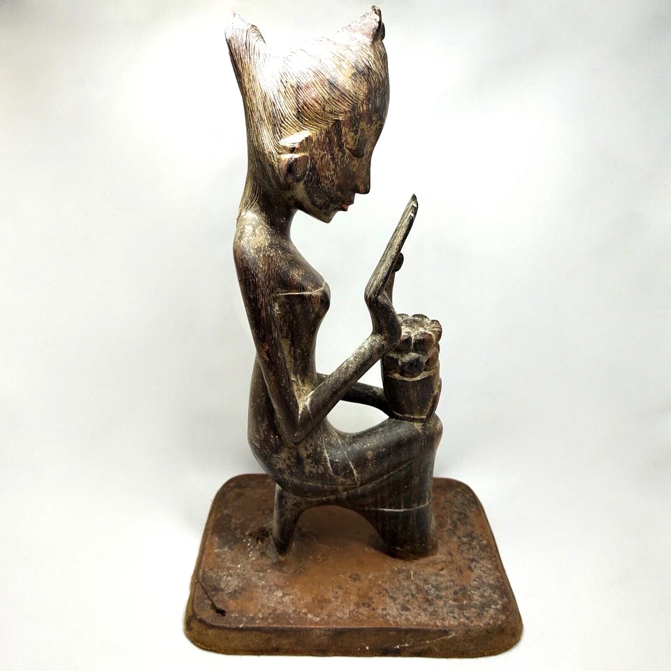 Escultura de madera vintage de mujer balinesa tallada a mano estatua Bali Art Deco 10" Foto 2 de 4