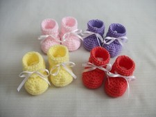 Crochet Baby Booties w/Ribbon Newborn Infant Girl Choose Color Hand-Crocheted