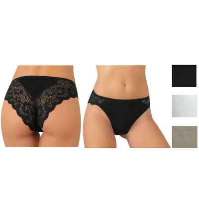 6 Slip Sexy Spitze Women Cotton Elastisch Modell. Weiß Schwarz Jadea Sgambat