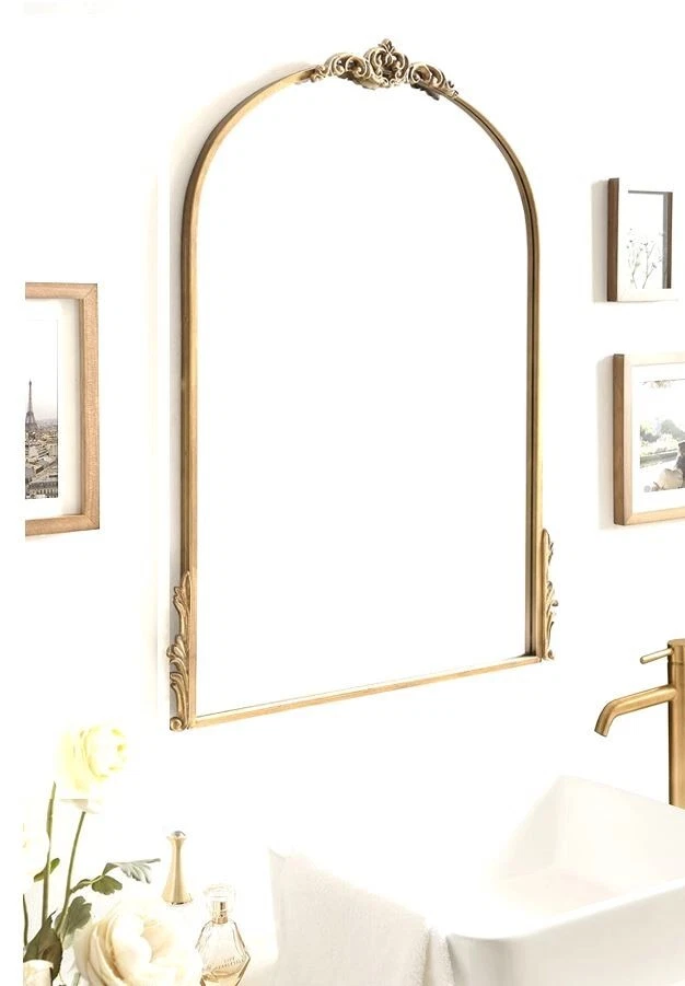 Espelho de retrato barroco francês arqueado vintage ouro brilhante 24" x 32" - Imagem 4 de 4