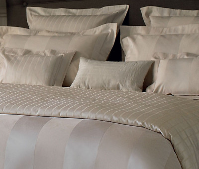 NEW Yves Delorme 2 EURO SHAMS Must Have Cream Ivory Stripes Reversible France
