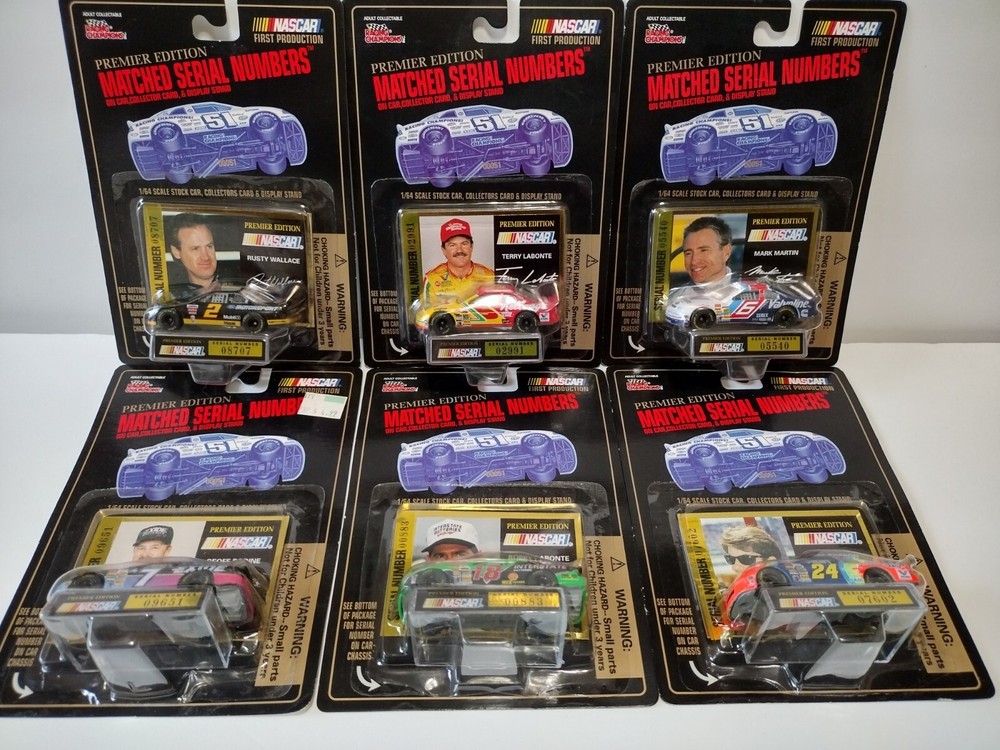 Complete Set of 6, 1995 Racing Champions 1:64 Matched Serial Numbers Stock Cars
