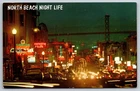 San Francisco CA Borth Beach Night Life Club Neon Signs Vintage Postcard