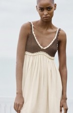 NEW ZARA Women Mid Length Knitted Top Summer Ivory Dress Size Small