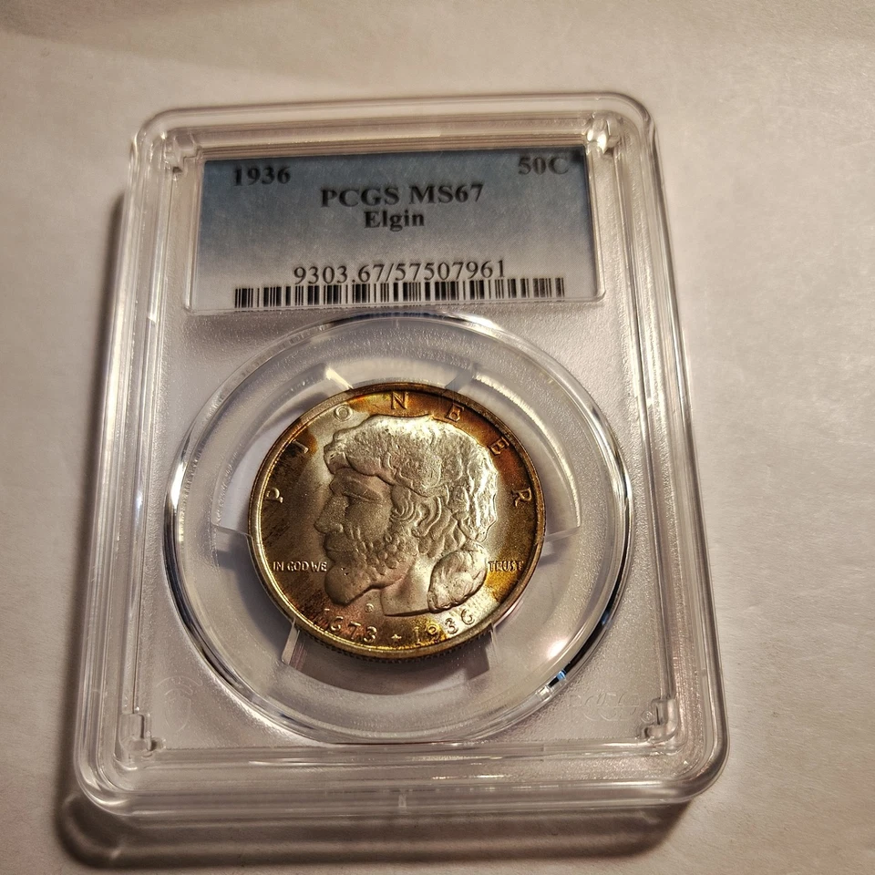 1936 Elgin Commem Half Dollar PCGS MS67 Great Eye Appeal color  - Image 3 of 4