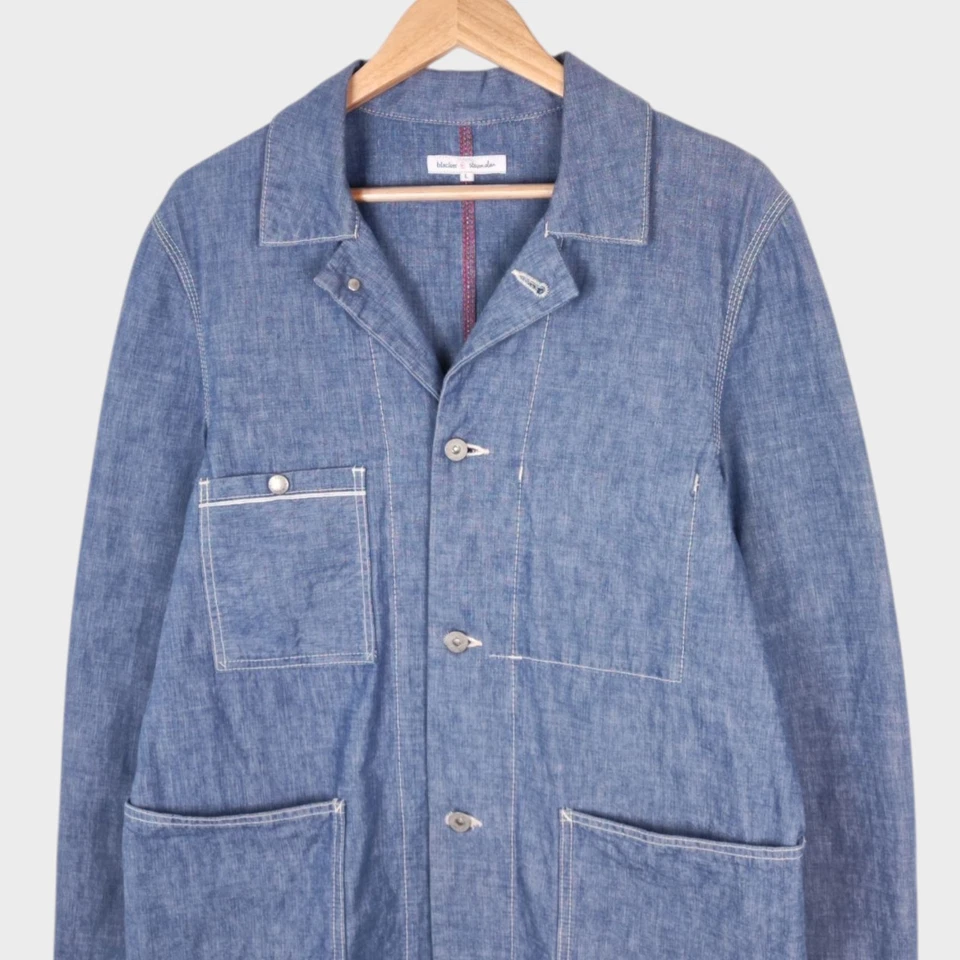 Chaqueta de mezclilla para hombre STEVEN ALAN azul hecha en Japón Chambray Chore Foto 4 de 4