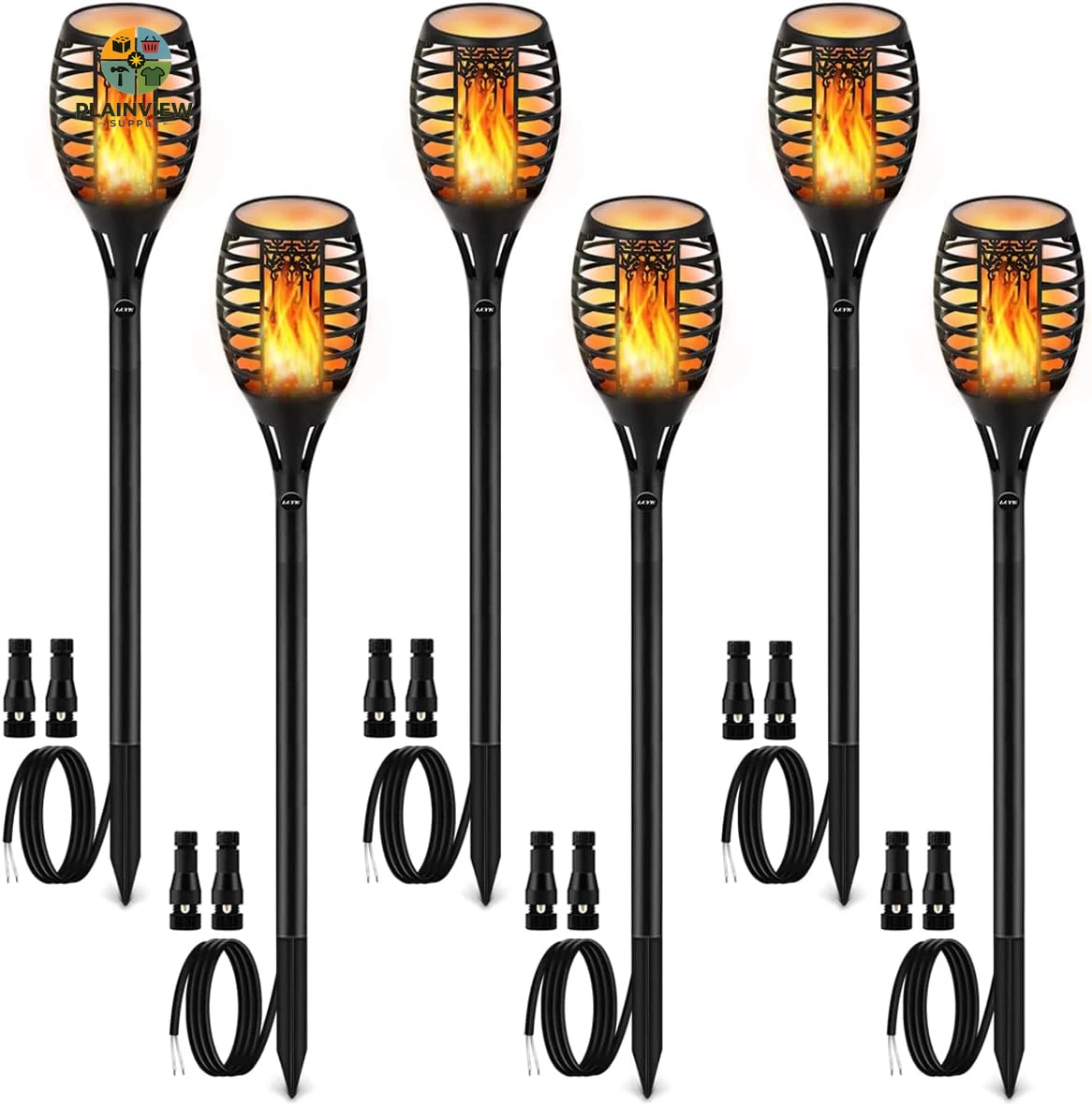 12V LED Flickering Flame Torch Pathway Lights IP65 Waterproof Outdoor 6 Pack