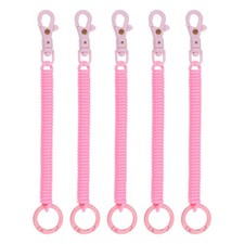 5pcs Retractable Coil Springs Keychain with Plastic Lobster Clasp Keyring Pink