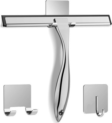 Stainless Steel Shower Squeegee  Door with 2 Adhesive Hooks, 10 Inch Silver
