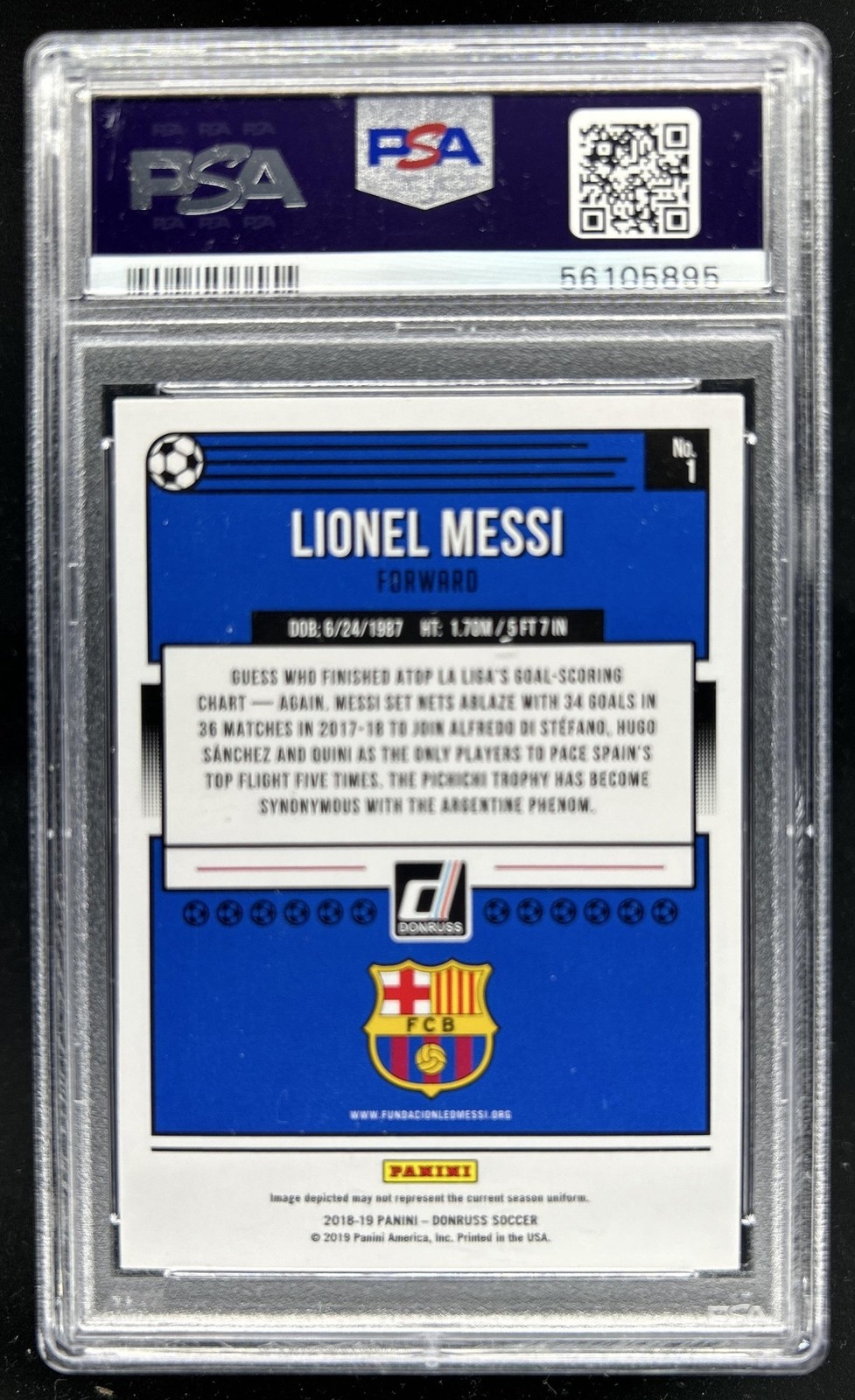 2018 Panini Donruss Lionel Messi #1 Barcelona PSA 9 view 2
