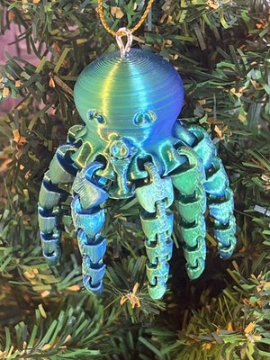 Blue & Green 3D Printed Octopus Christmas Tree Ornaments S