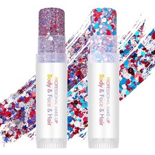 4th of July Body Glitter Stick Set for Face, Body Hair - Red White Blue F...