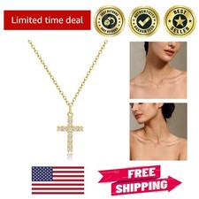 Dainty 14k Gold Plated Cross Necklace for Women - Adjustable  Hypoallergenic