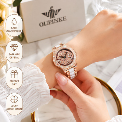 OUPINKE 3279 Women s Ceramic Watch 5ATM Waterproof Sapphire Quartz Gift Set