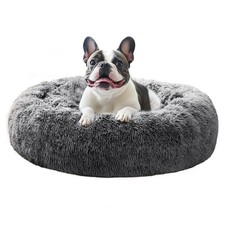 Calming Donut Dog Bed 36in Large Washable Faux Fur AntiSlip Fits 80 lb