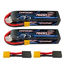 2X OVONIC 25C 7600mAh 7.4V 2S LiPo Battery With XT60 Plug For RC Car Truck Boat
