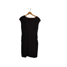 Quince Women Ultra-Stretch Ponte Cap Sleeve Dress Black Basic Sleeved L