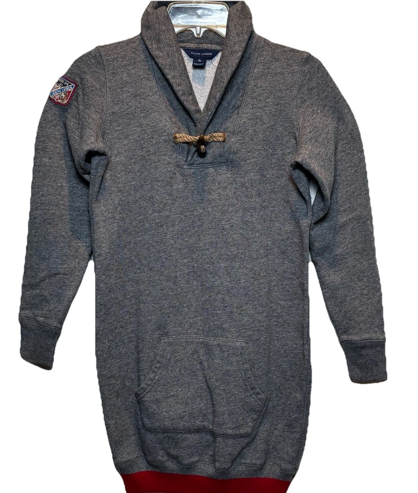 Ralph Lauren Niños Gris Sudadera Vestido Cuello Palanca Chal Parche Talla XL (16) Foto 2 de 4