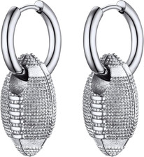 Trendy 3D Ball Dangle Earrings Sport Fan Jewelry, Baseball/Football/Volleyball/B