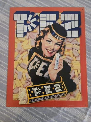 Pez Peppermint Vintage Tin Sign Retro 12"x16" Reproduction