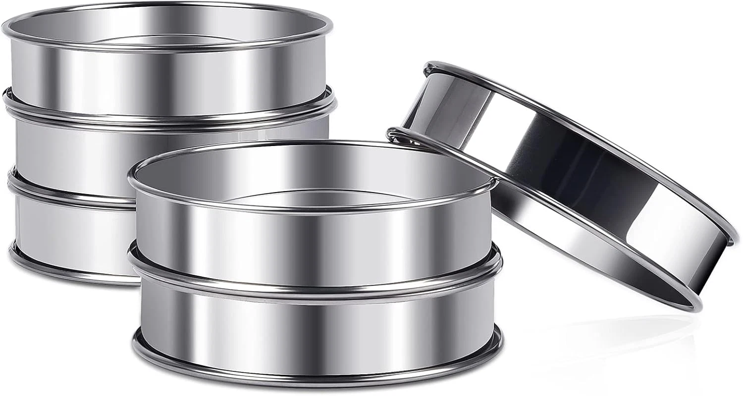 4Inch English Muffin Rings, 6Pcs Double Rolled Stainless Steel Crumpet Tart Ring