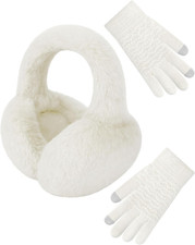 Ear Muffs Gloves for Winter Women, Foldable Earmuffs Faux Furry Soft Ear Warmer