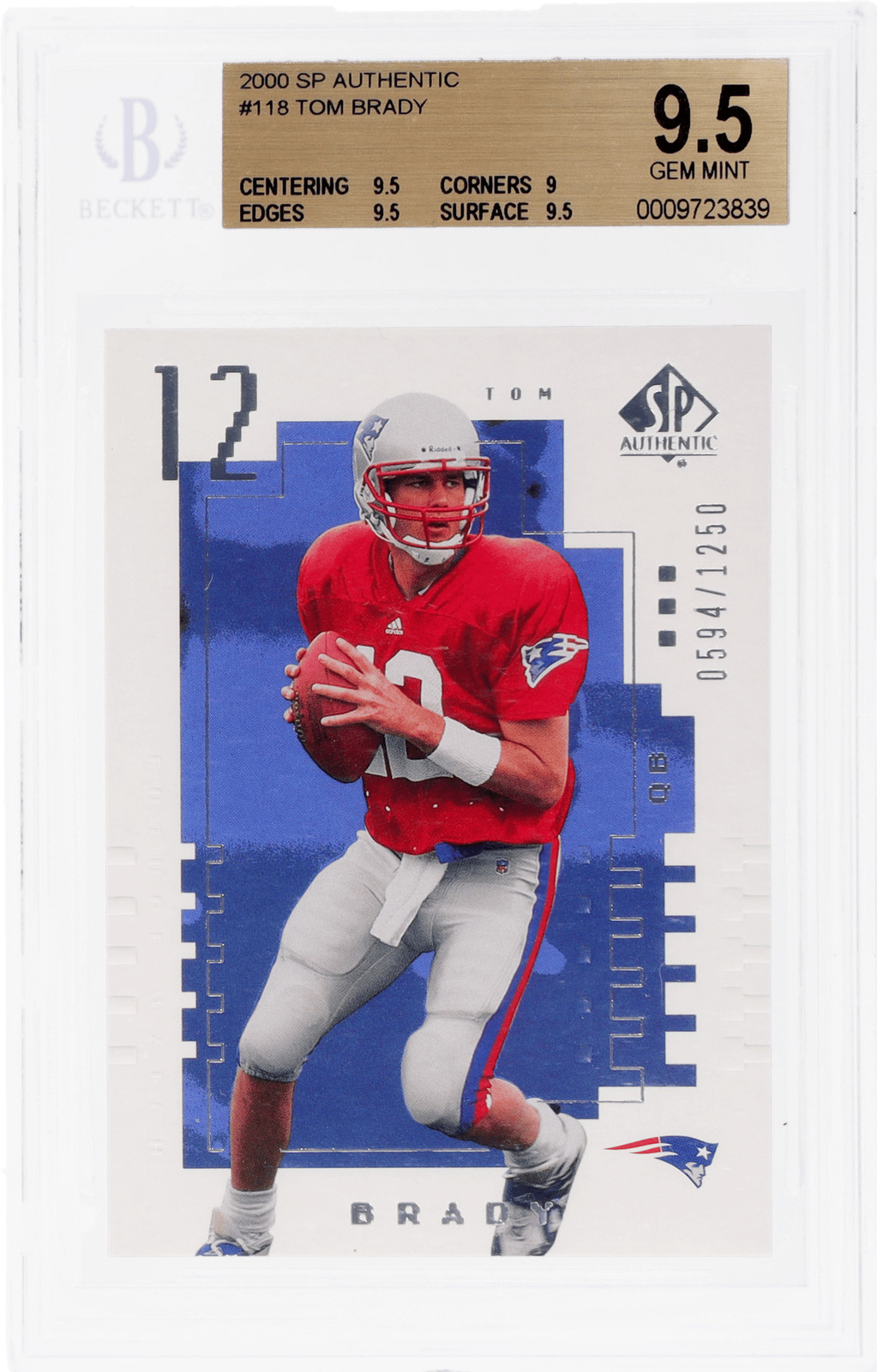 2000 SP Authentic Tom Brady #118 /1250 BGS 9.5 Rookie RC