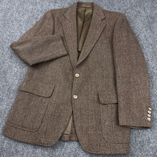 VTG 60s 70s Harris Tweed Blazer FIT 40 Herringbone Scottish Wool Stanley Blacker
