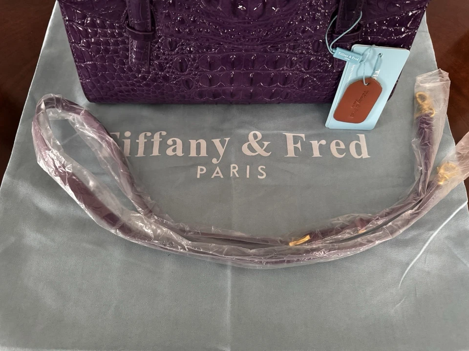 Cartera de cuero Tiffany & Fred Paris cocodrilo en relieve púrpura Foto 4 de 4