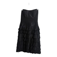 Lazaro Black Strapless Tiered Pleated Ruffle Cocktail Dress Size 12 USA Made