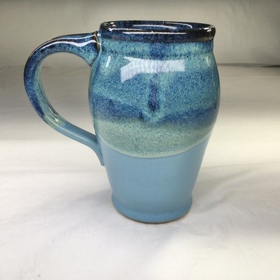 Riverstone Pottery Mug Hope Thomas 5.5'' Sky Blue Matte Glaze & Dark Blue Glossy.