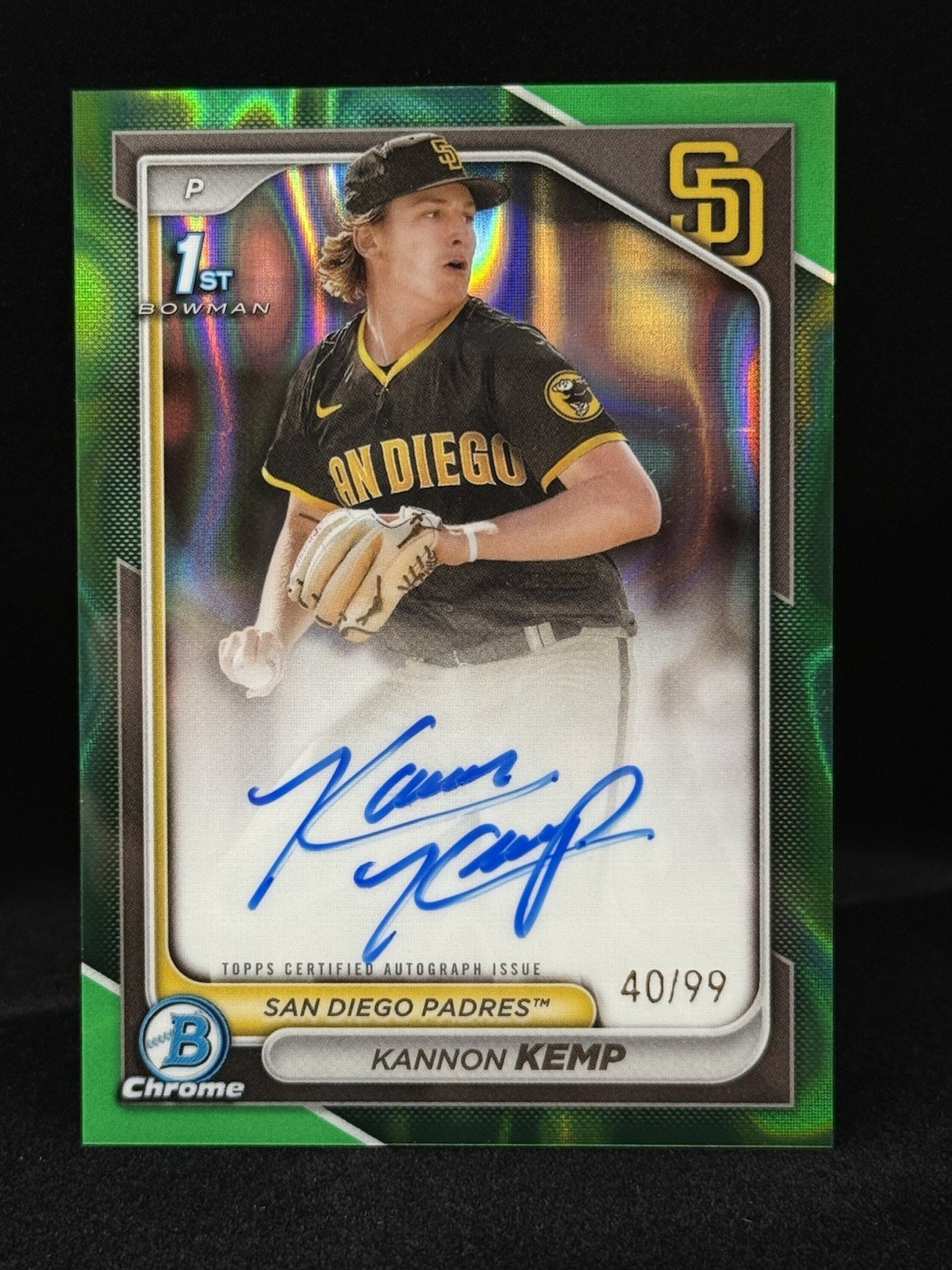 2024 Bowman Chrome Kannon Kemp Auto Green Refractor /99 1st RC Padres