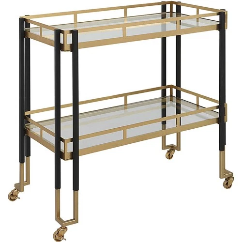 Uttermost 25229 Kentmore Matte Black and Brushed Gold with Clear Glass Bar Cart - Picture 3 of 6