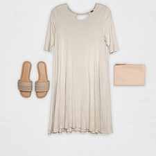 We The Free People Beige Dress Medium Short Sleeve Casual Cutout Back