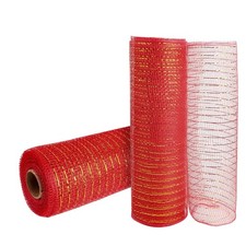 2 Rolls Red Deco Mesh Ribbon 10 Inch x 30 ft Metallic Poly Wreath Decoration
