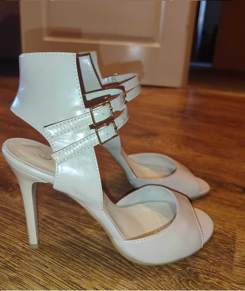 Women Heels Beige Leather 37 #65ZP