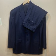 Hickey Freeman Suit Men's Sz 42R M To L Blue Striped 100 Wool 35x29 Made in USA