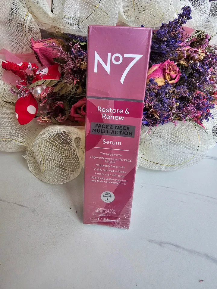 No7 Restore &Renew Face& Neck Multi-Action Serum Huge Size 50ml New Original Box - Image 3 of 4