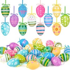 24Pcs Easter Eggs Hanging Ornaments, Colorful Plastic Easter Tree Decorations...