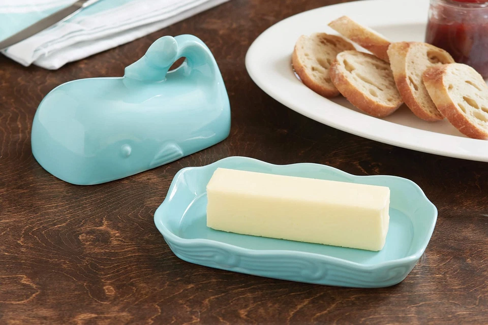 Whale Ceramic Butter Dish with Lid, 7", Aqua Blue - Image 2 of 4
