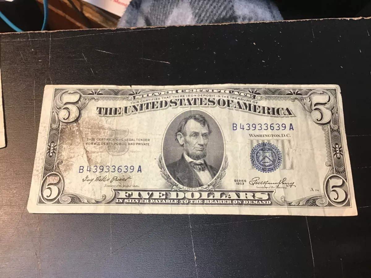 1953 Five Dollar Silver Certificate $5 Bill Blue Seal Note FREE SHIPPING-1  Note