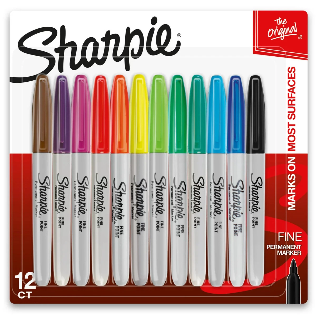 Sharpie Permanent Markers, Fine, Assorted - 12 markers