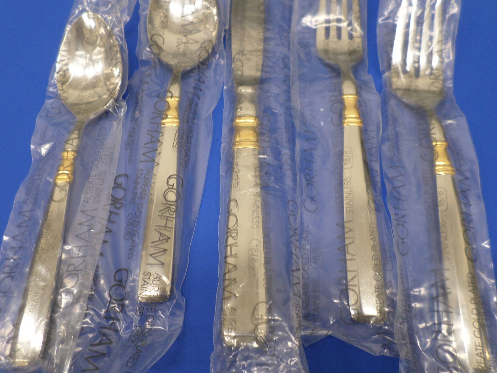 Gorham ARIANA GOLD Accent Glossy 18/8 Stainless Japan Flatware 5pc PLACE SETTING eBay