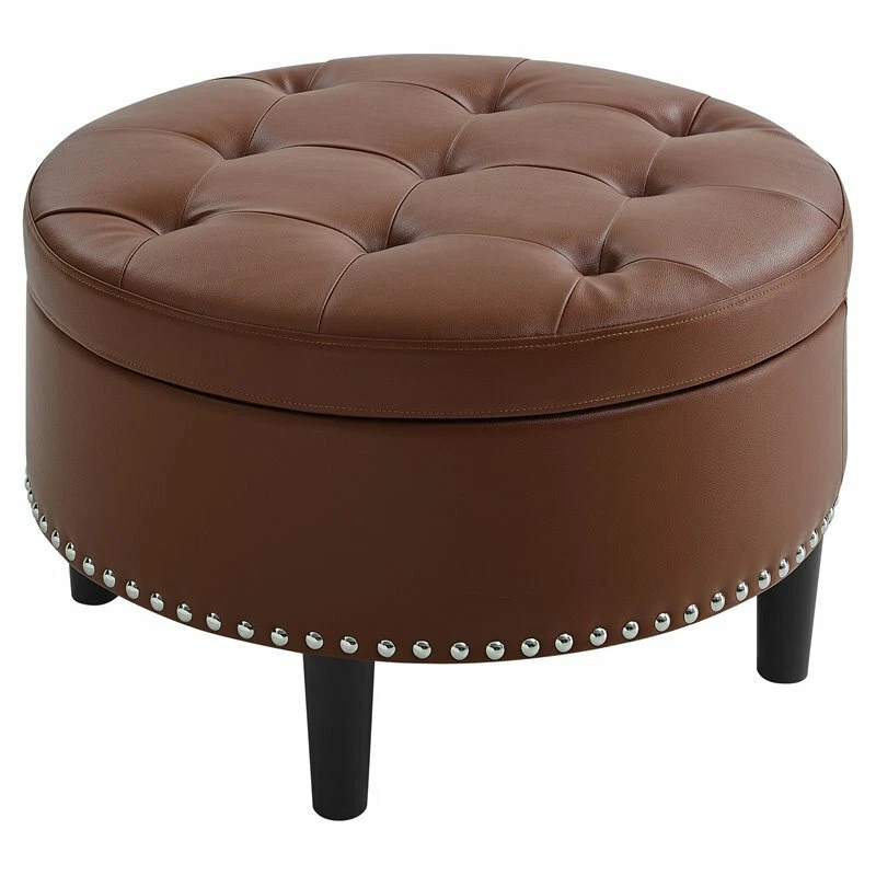 Round faux leather storage ottoman outlet