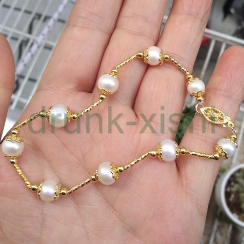 Excellent Gorgeous Akoya White Pearl Bracelet 7.5-8.5" 14k Gold Clasp - Picture 4 of 5
