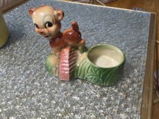 Vintage Planter Deer? Bear? Lamb? over Brick Fence Anthropomorphic Succulent