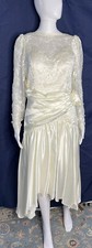 Vintage Union Made Satin Lace Wedding Dress Cream 80s Beautiful